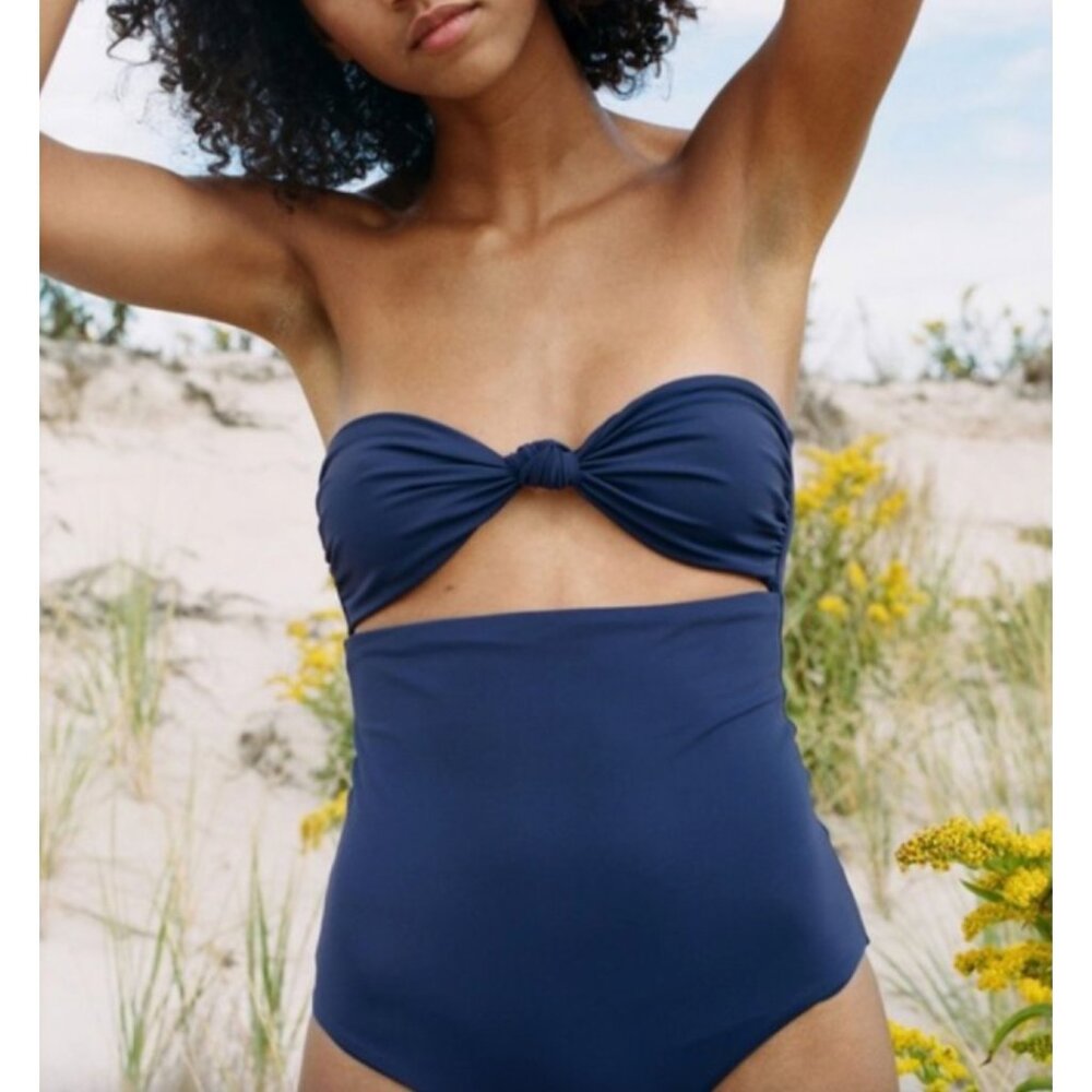 NWT Mara Hoffman Knot Front Bandeau One Piece Swimsuit Womens S Indigo Tie Back